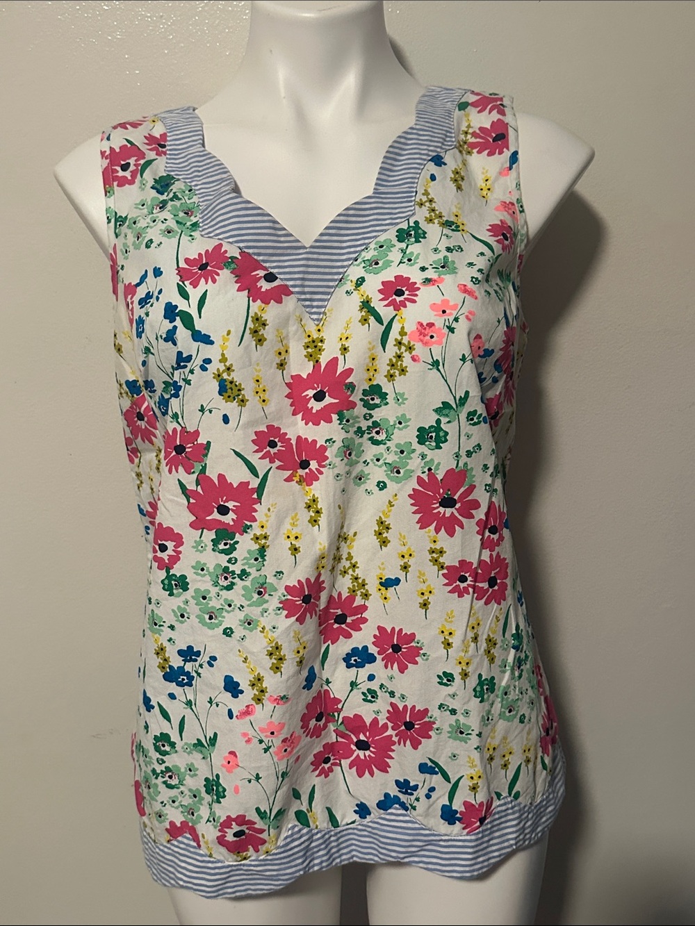 crown & ivy White Floral Sleeveless Tank with Pink, Green & Blue Accents